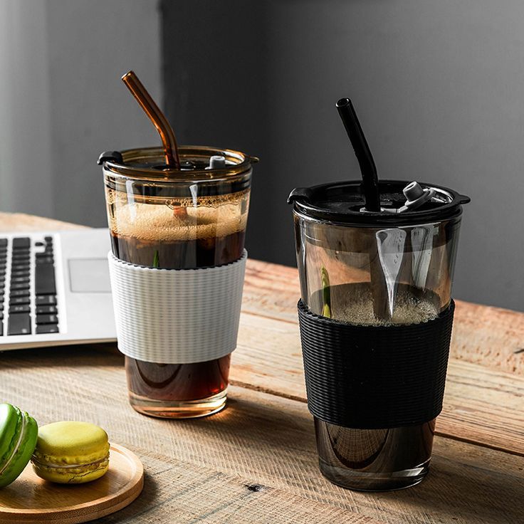 Glass Water Bottle/ with straw
