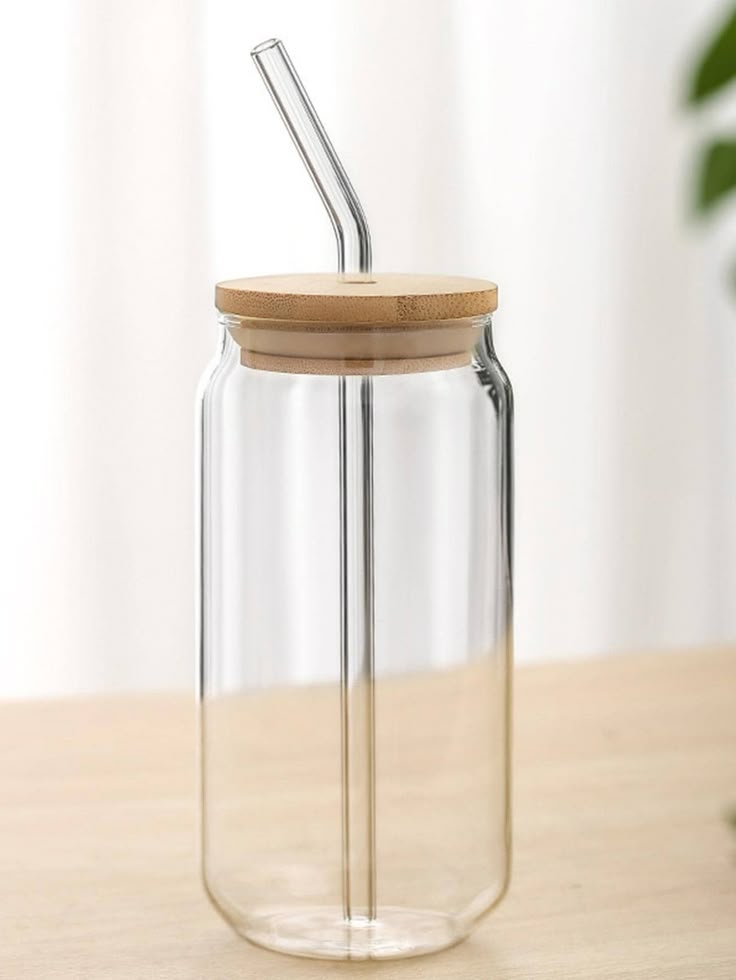 Glass Water Bottle/ with straw