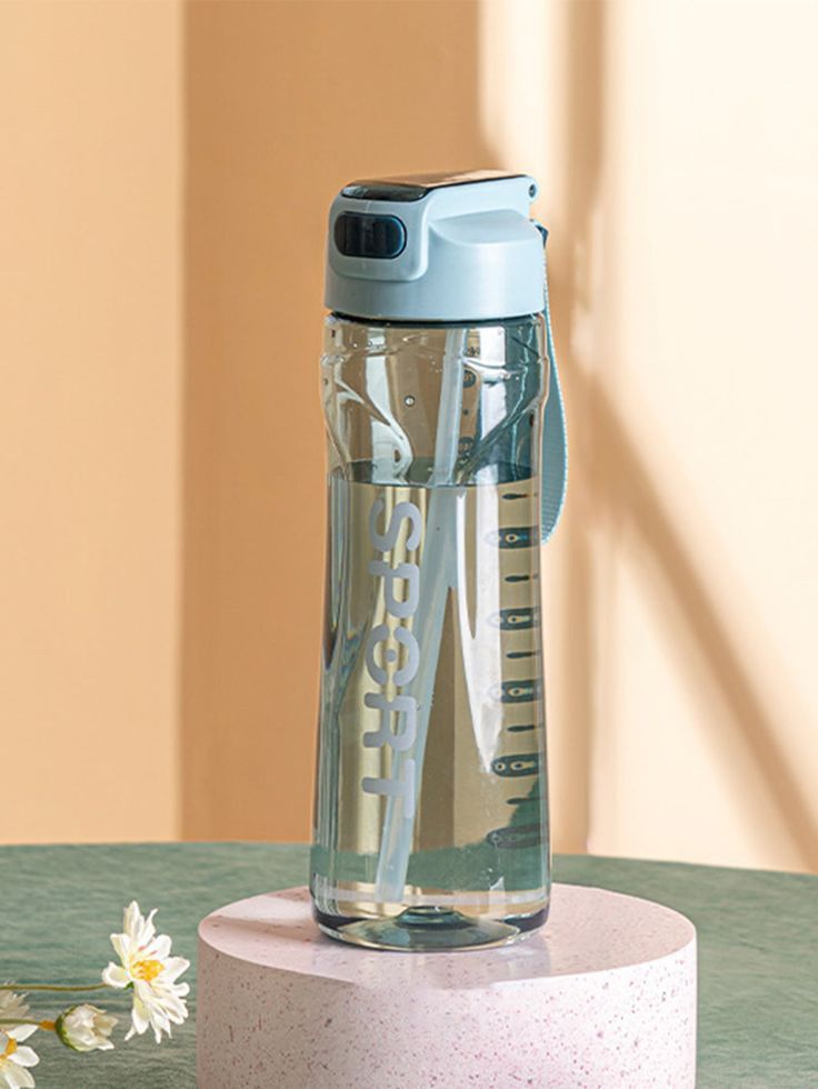 Glass Water Bottle/ with straw