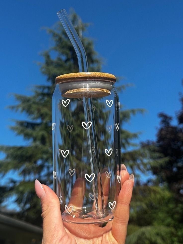 Glass Water Bottle/ with straw